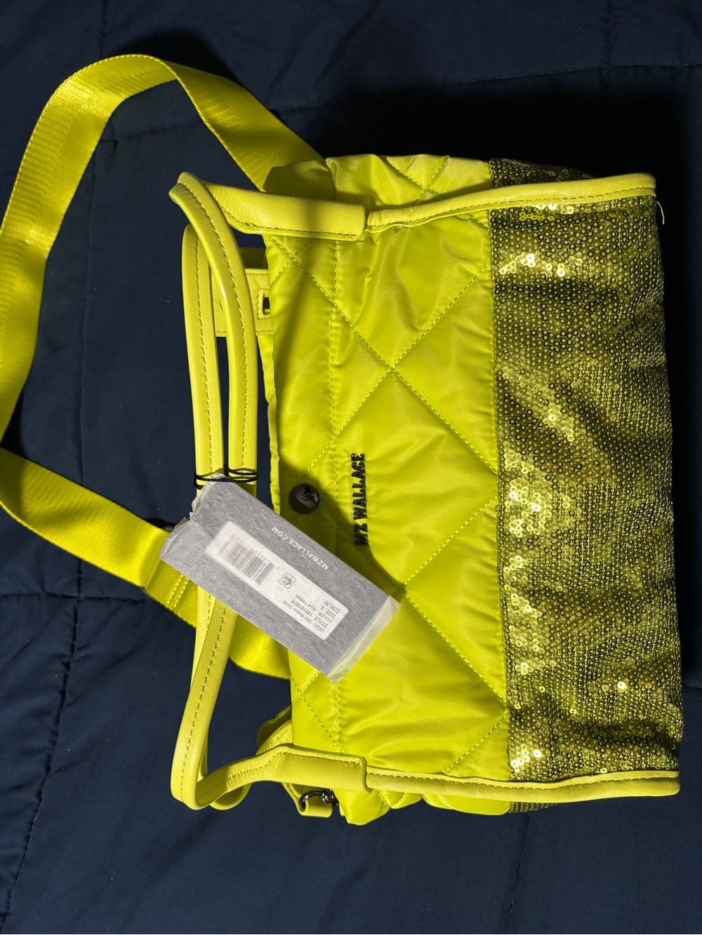 MZ Wallace Bright Sequin Quilted Crossbody Bag - Neon Yellow